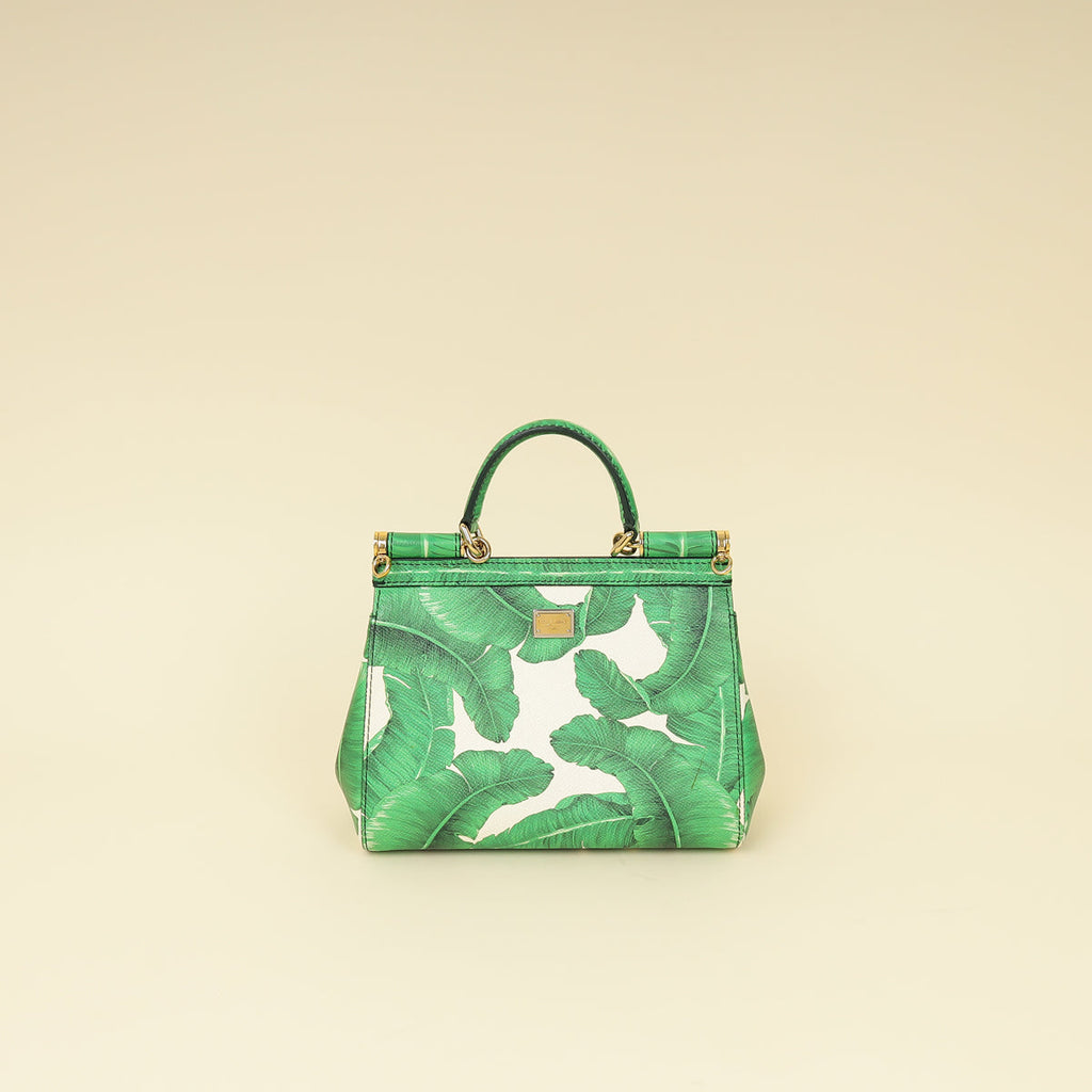Dolce & Gabbana Bicolor Banana Leaf Print Miss Sicily Small Bag