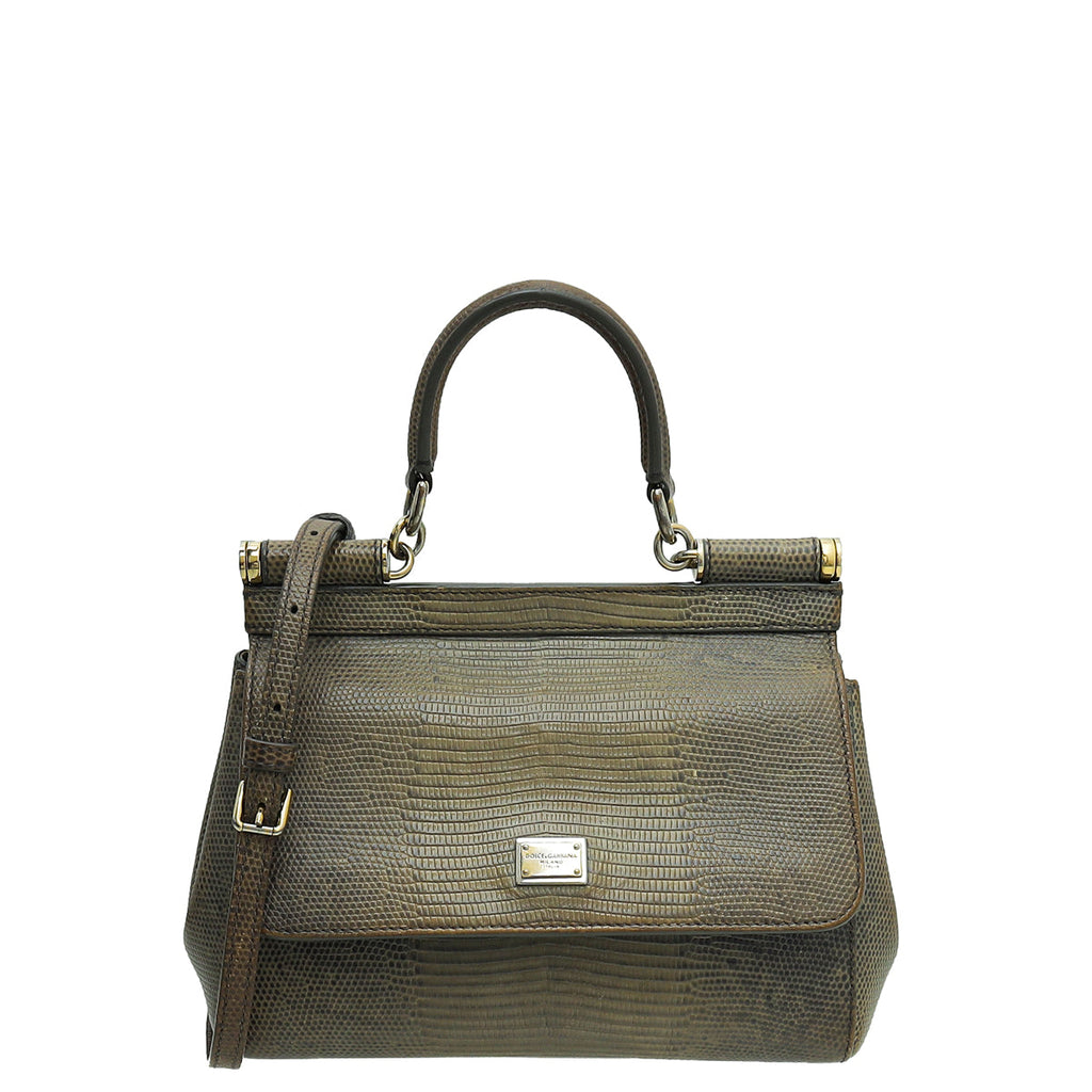 Dolce & Gabbana Light Gray Lizard Embossed Sicily Bag