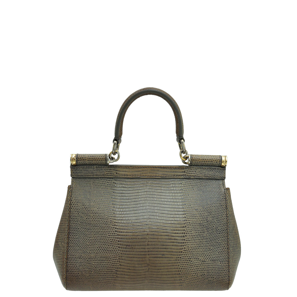 Dolce & Gabbana Light Gray Lizard Embossed Sicily Bag