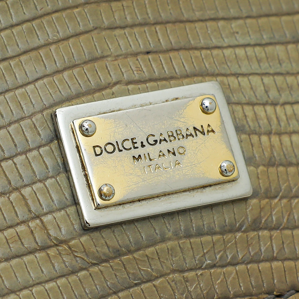 Dolce & Gabbana Light Gray Lizard Embossed Sicily Bag