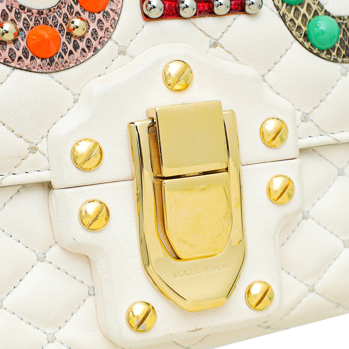 Dolce & Gabbana White Multicolor "Dolce" Studded Lucia Bag