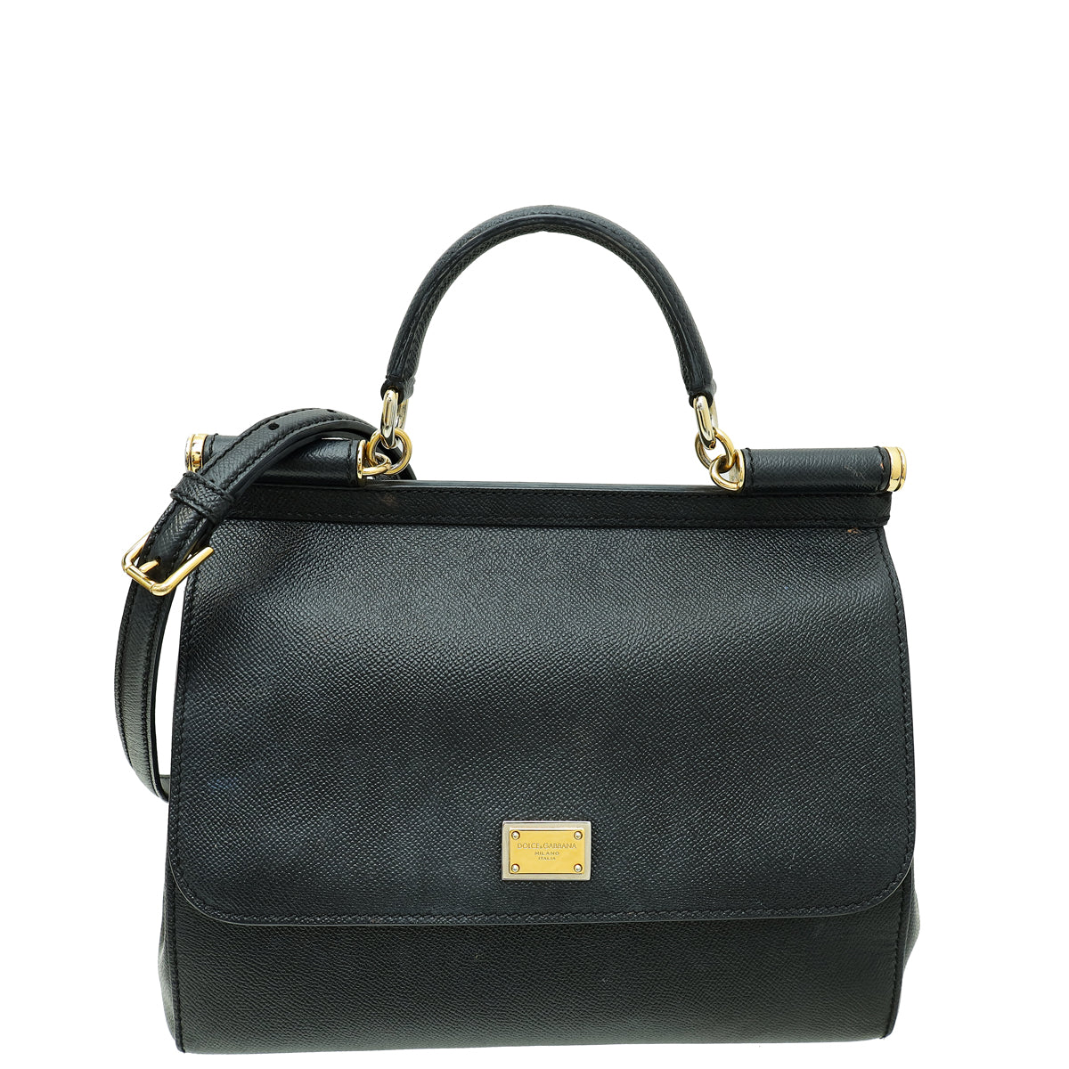 Dolce & Gabbana Black Dauphine Sicily Flap Large Bag