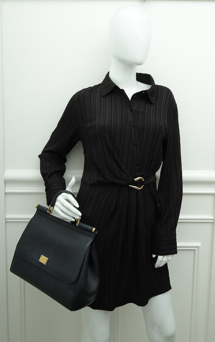 Dolce & Gabbana Black Dauphine Sicily Flap Large Bag