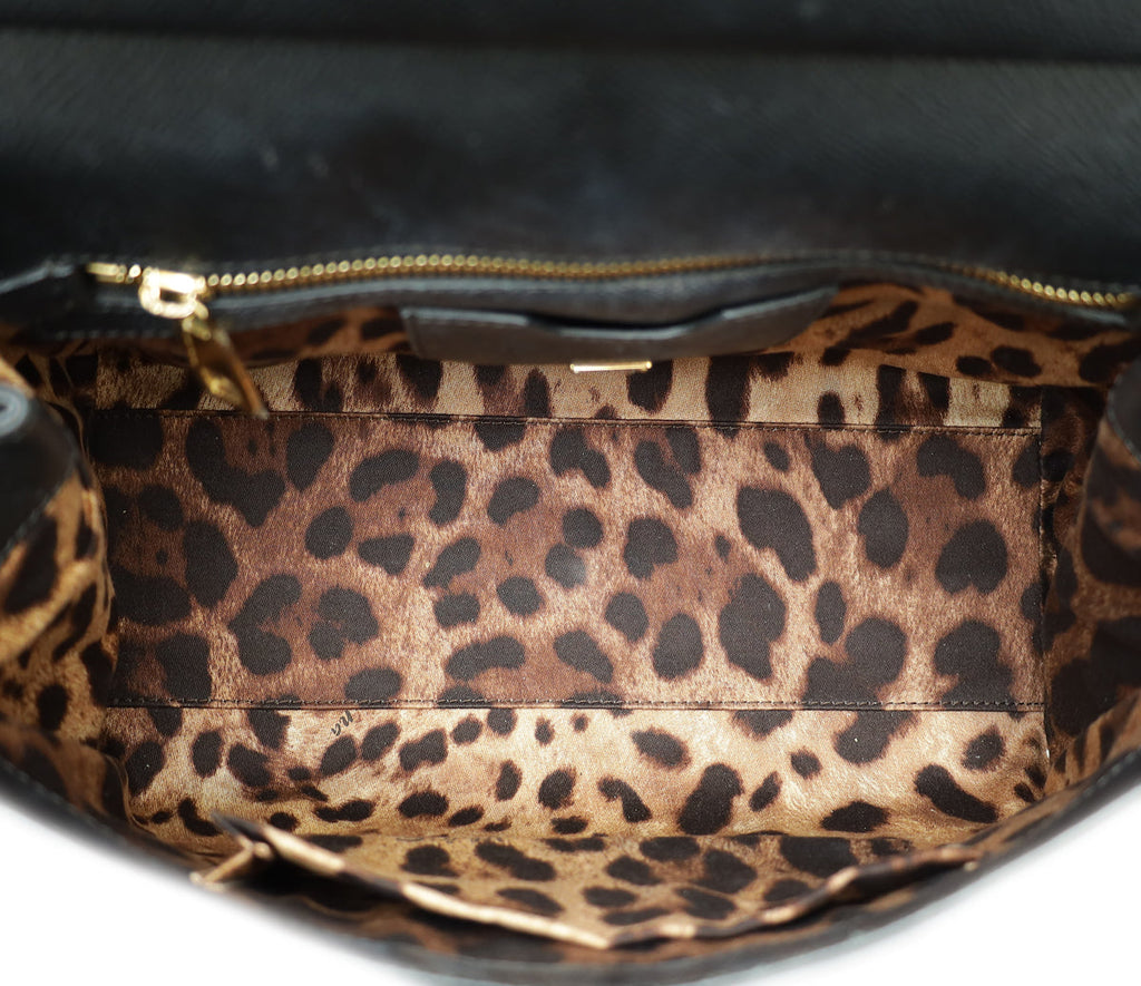 Dolce & Gabbana Black Dauphine Sicily Flap Large Bag
