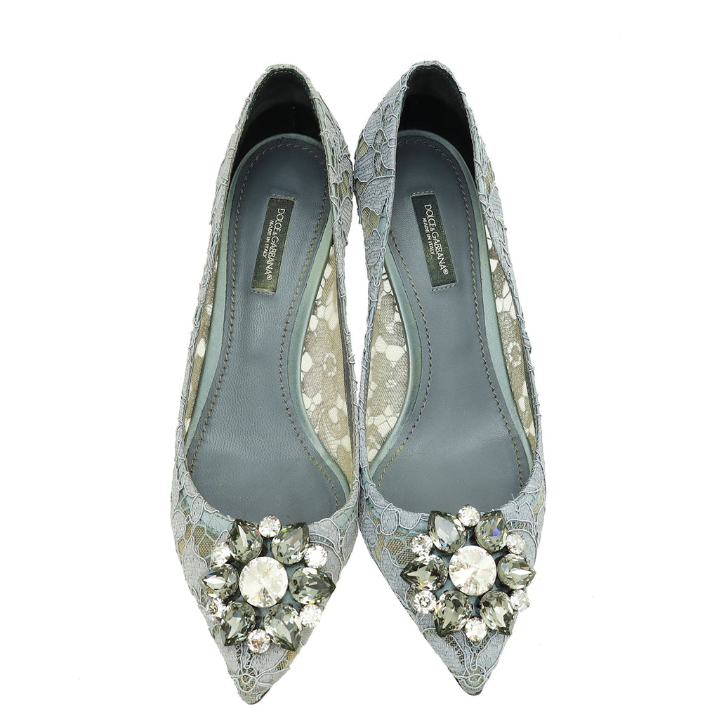 Dolce & Gabbana Gray Lace Bellucci Pump 37