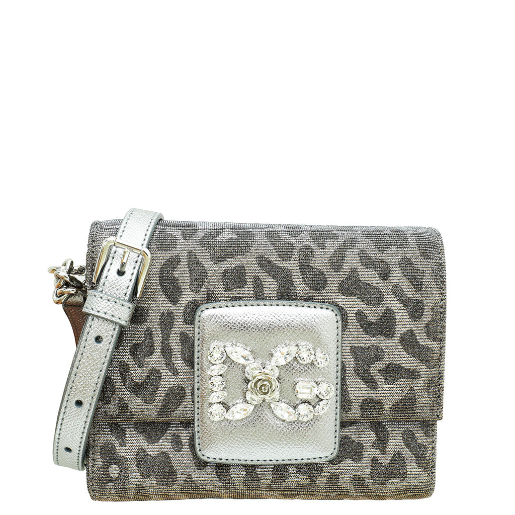 Dolce & Gabbana Metallic Silver DG Millennials Leopard-Print Mini Crossbody Bag