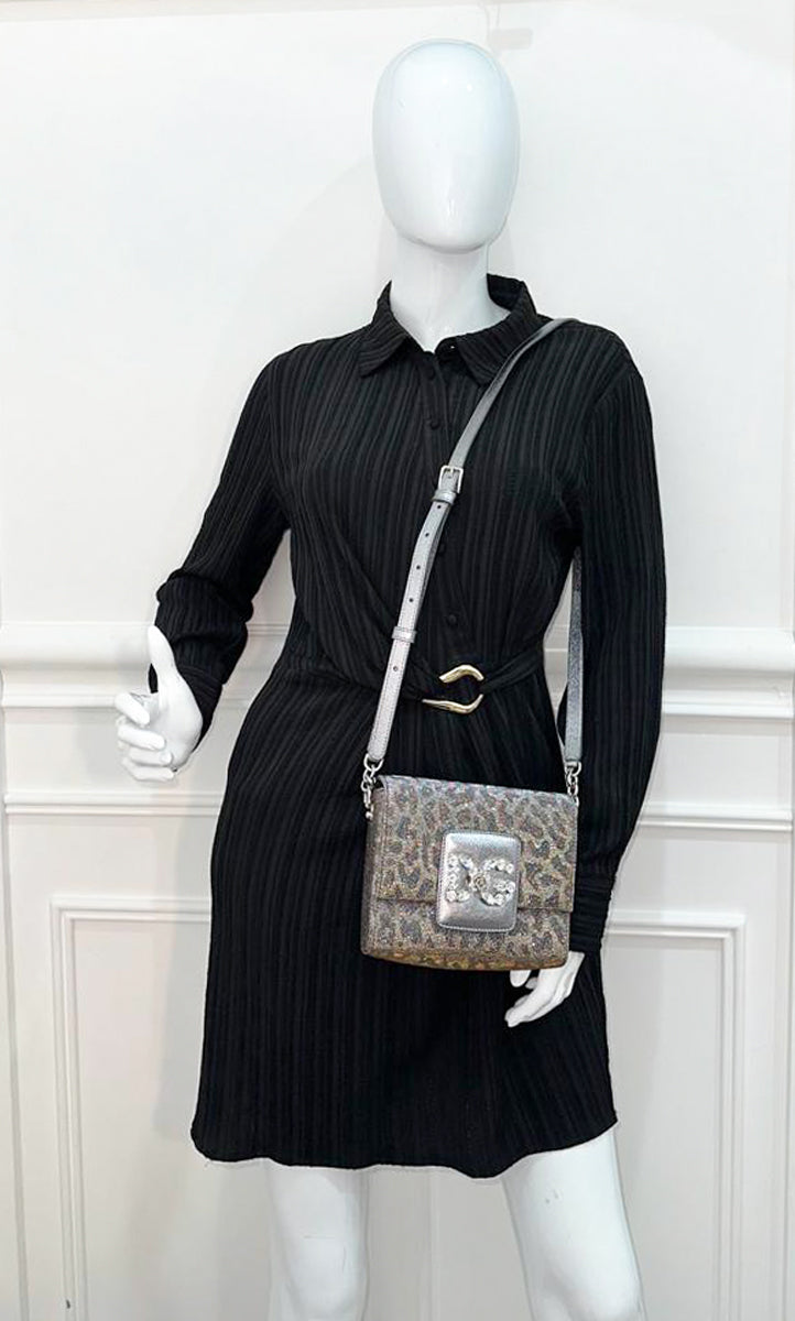 Dolce & Gabbana Metallic Silver DG Millennials Leopard-Print Mini Crossbody Bag