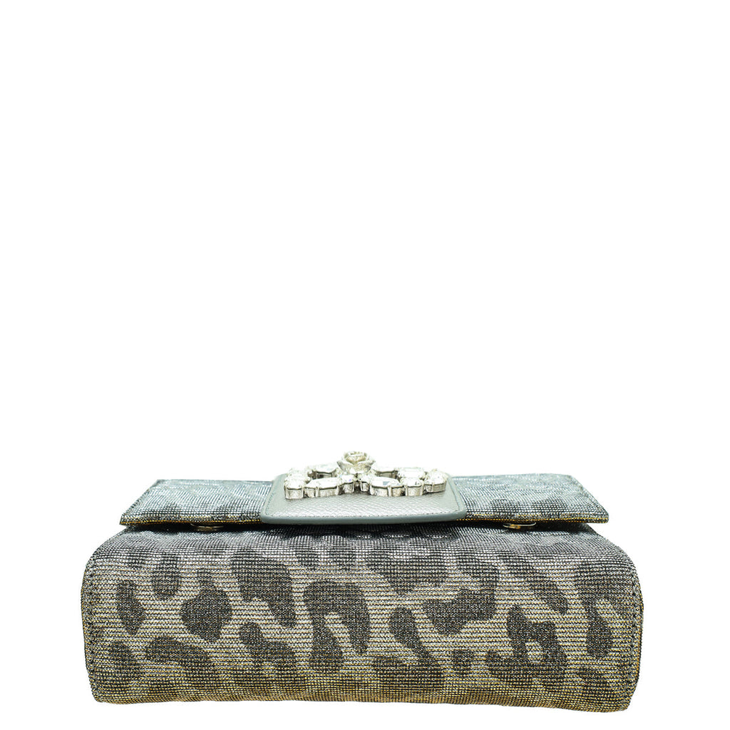 Dolce & Gabbana Metallic Silver DG Millennials Leopard-Print Mini Crossbody Bag