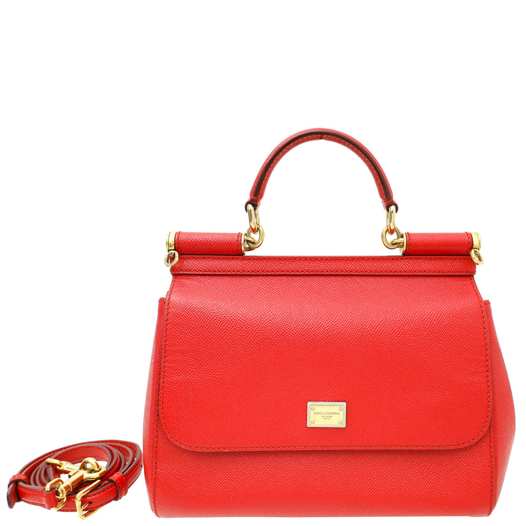 Dolce & Gabbana Red Dauphine Sicily Medium Flap Bag