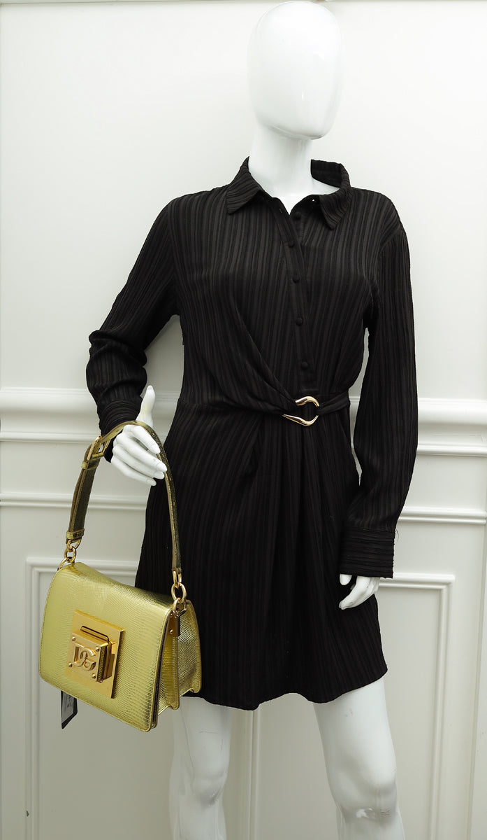 Dolce & Gabbana Metallic Gold Lizard Embossed Bella Shoulder Bag