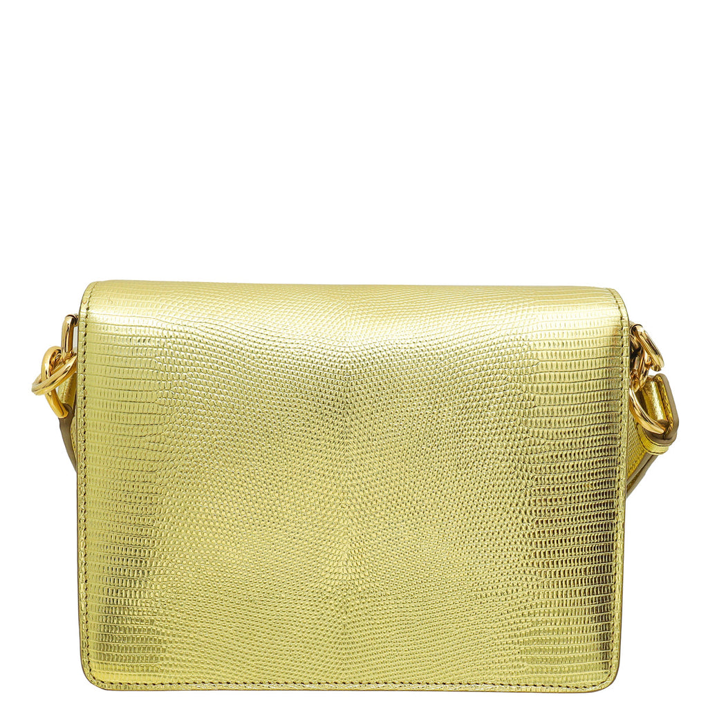Dolce & Gabbana Metallic Gold Lizard Embossed Bella Shoulder Bag