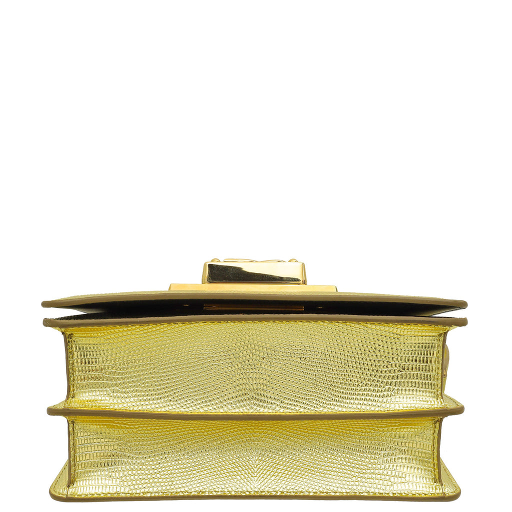Dolce & Gabbana Metallic Gold Lizard Embossed Bella Shoulder Bag