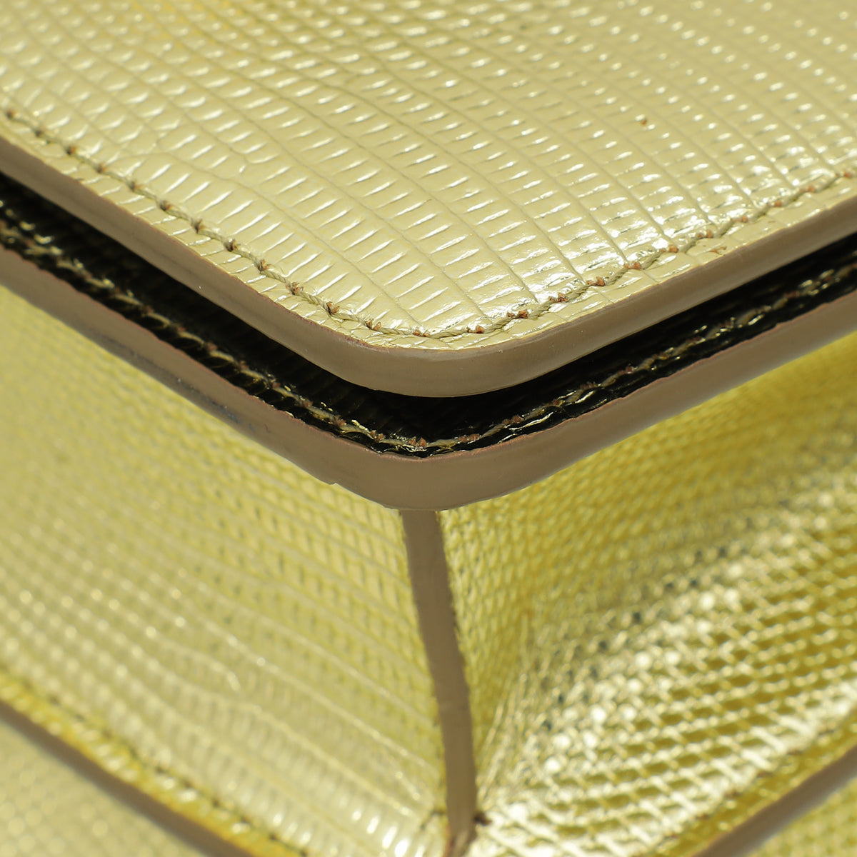 Dolce & Gabbana Metallic Gold Lizard Embossed Bella Shoulder Bag