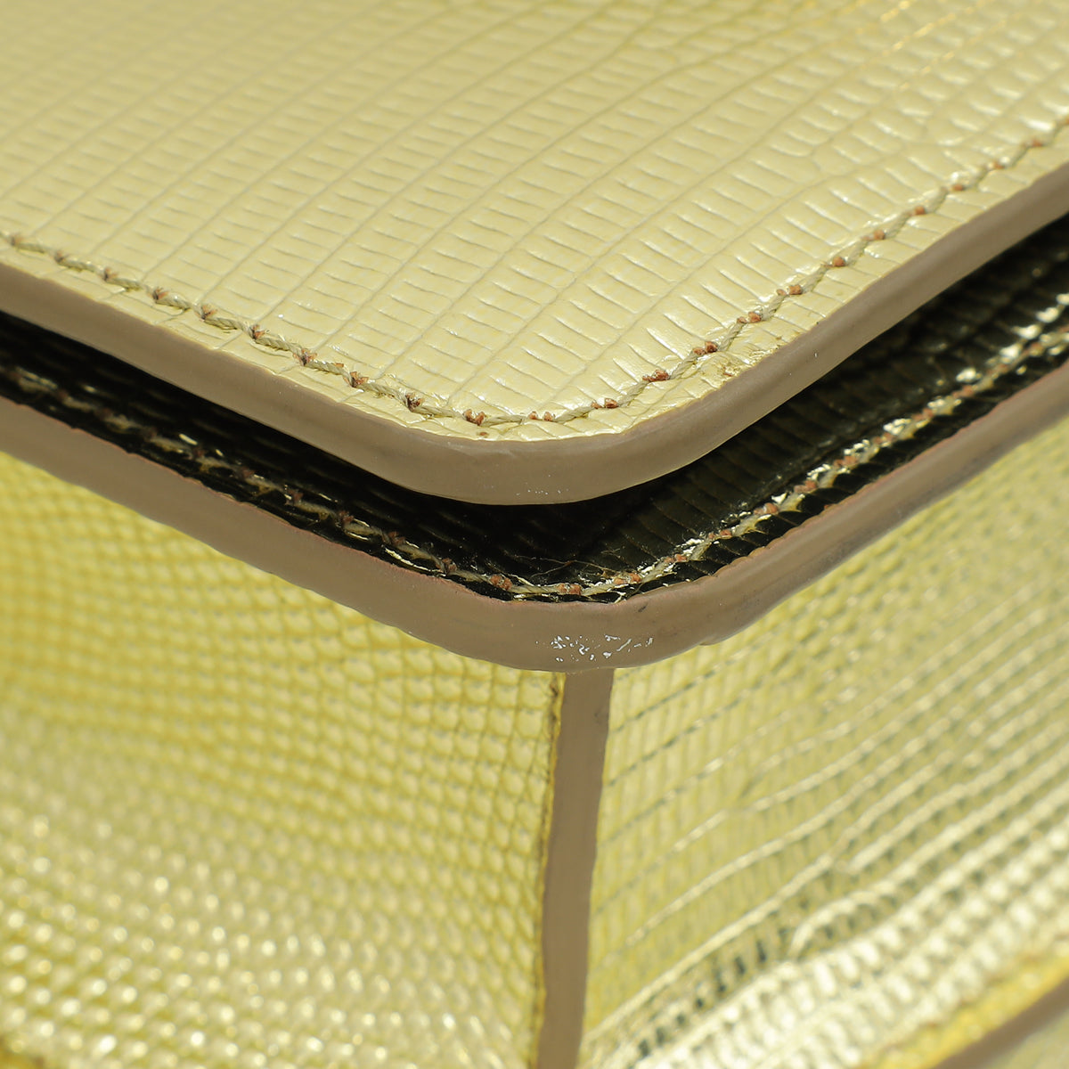 Dolce & Gabbana Metallic Gold Lizard Embossed Bella Shoulder Bag
