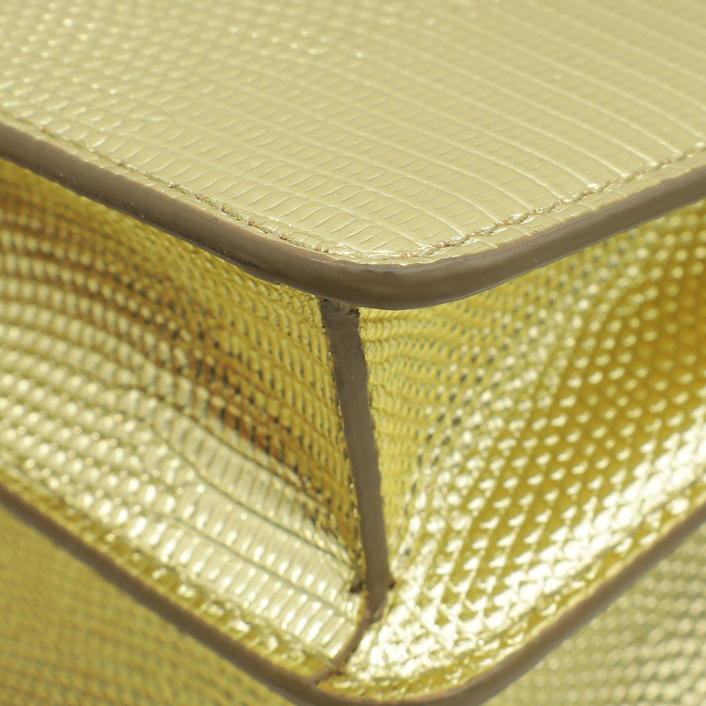 Dolce & Gabbana Metallic Gold Lizard Embossed Bella Shoulder Bag