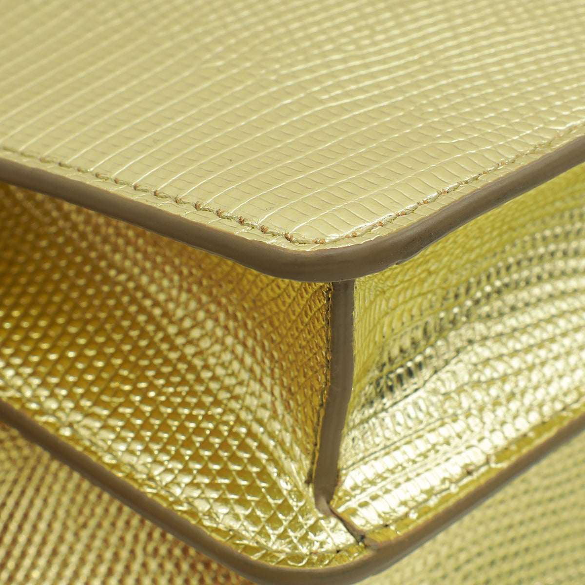 Dolce & Gabbana Metallic Gold Lizard Embossed Bella Shoulder Bag
