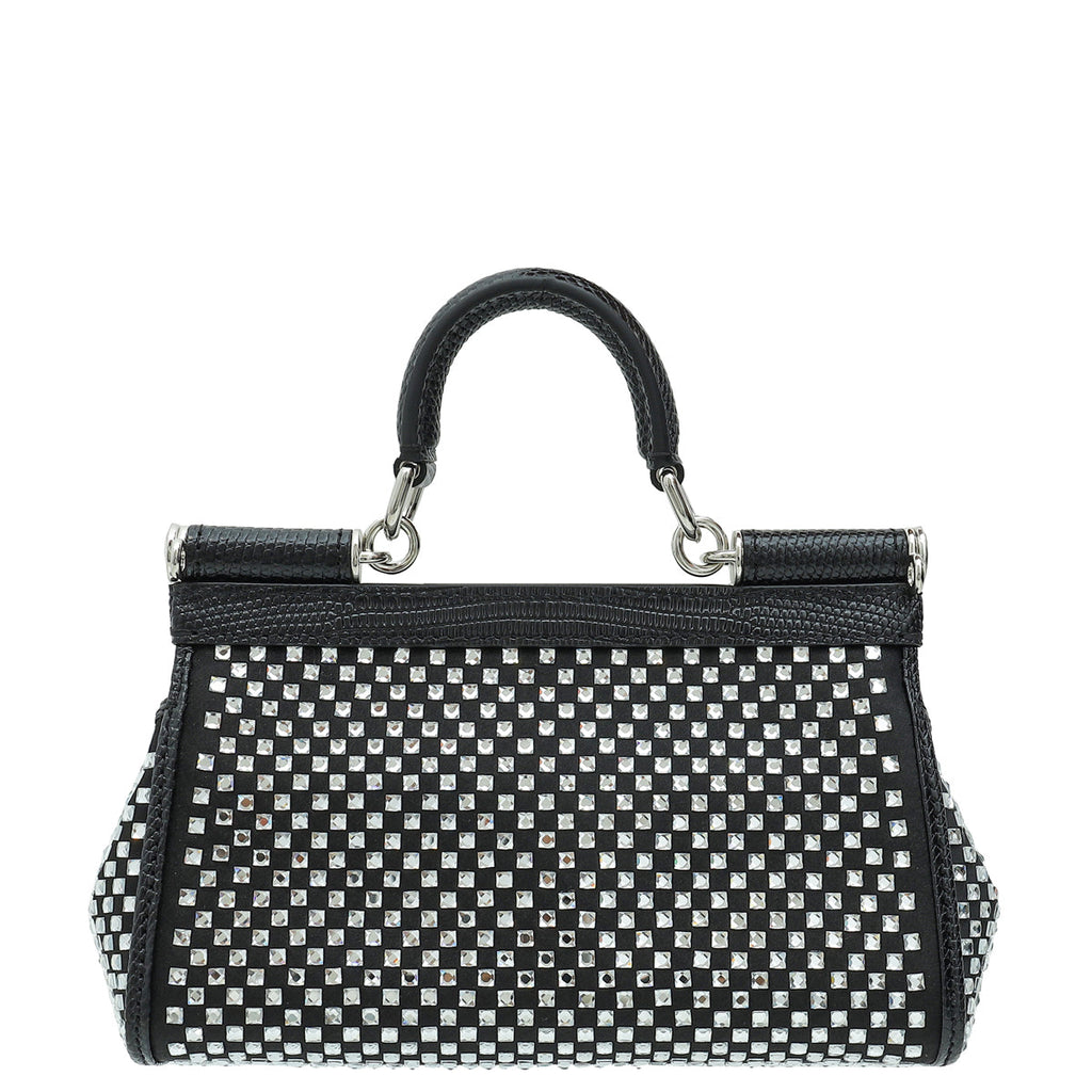 Dolce & Gabbana Black Sicily Crystal Embellished Top Handle Small Bag