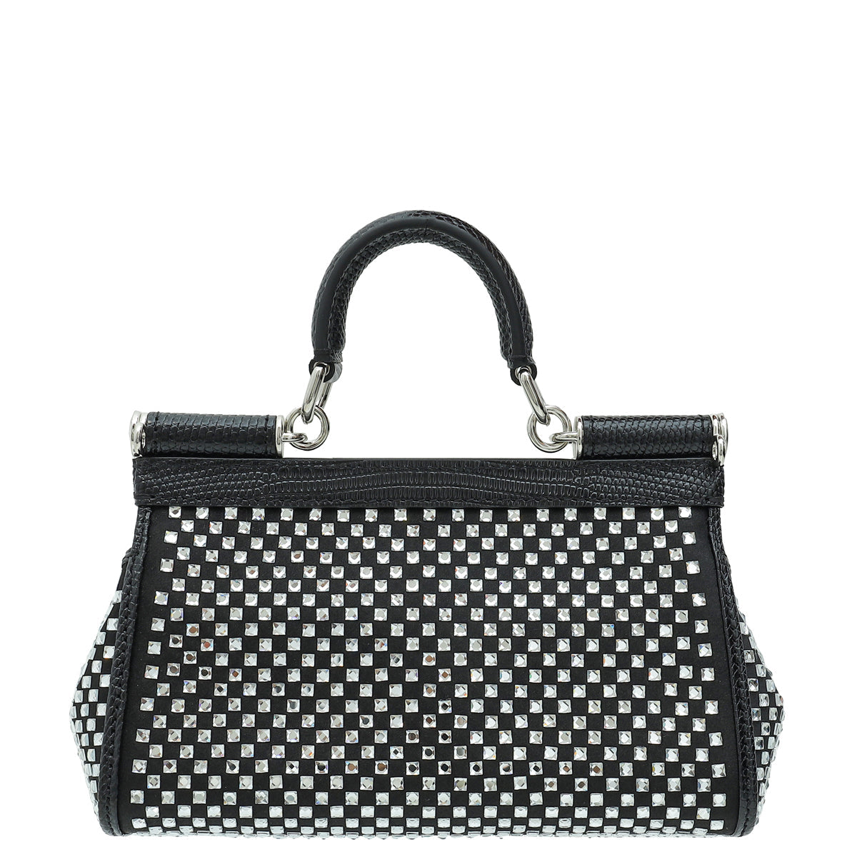 Dolce & Gabbana Black Sicily Crystal Embellished Top Handle Small Bag