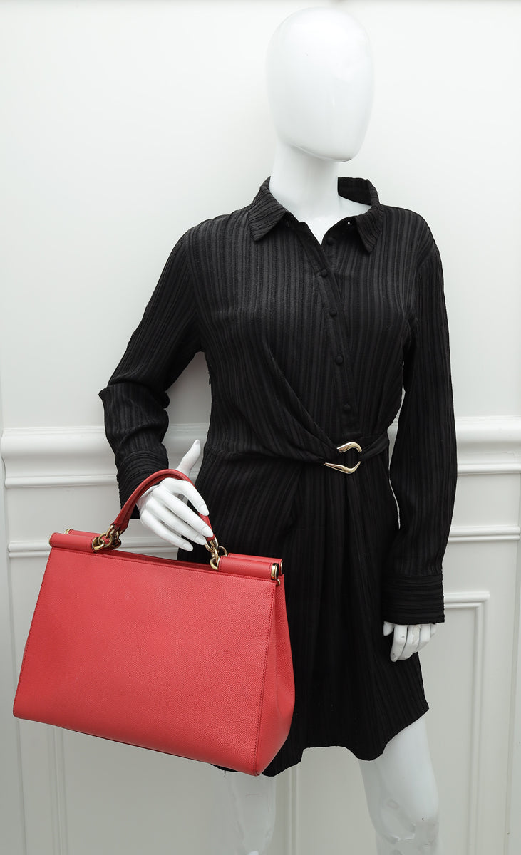 Dolce & Gabbana Red Sicily Shopper Large Bag