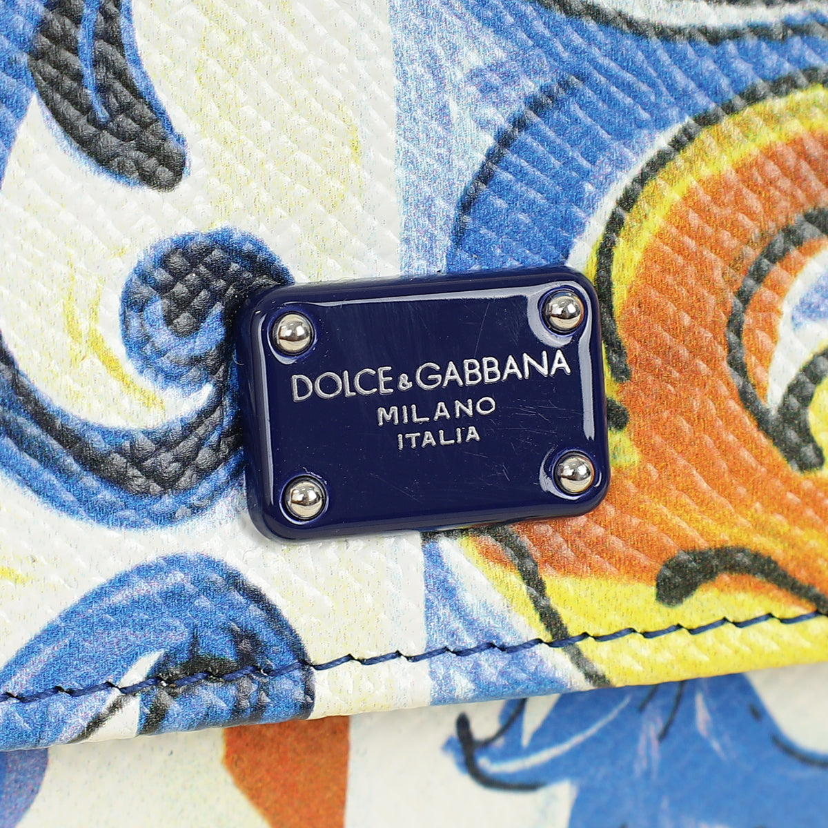 Dolce & Gabbana Blue Multicolor Miss Sicily Von Majolica Print Dauphine Crossbody Chain Bag