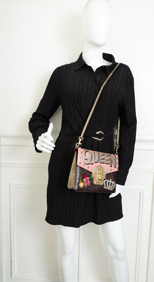 Dolce & Gabbana Pink Multicolor Lucia Queen Embellished Shoulder Bag