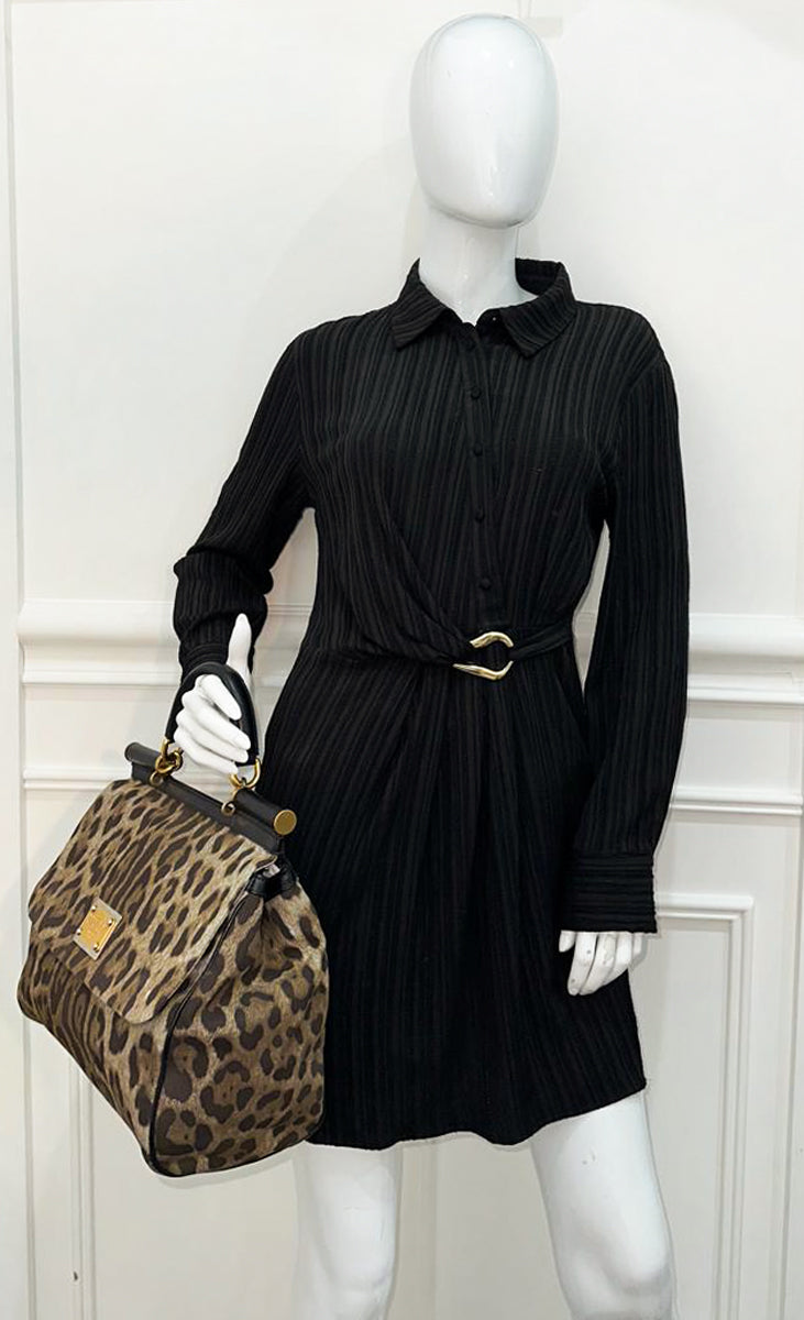 Dolce & Gabbana Bicolor Denim Leopard Print Miss Sicily Large Bag