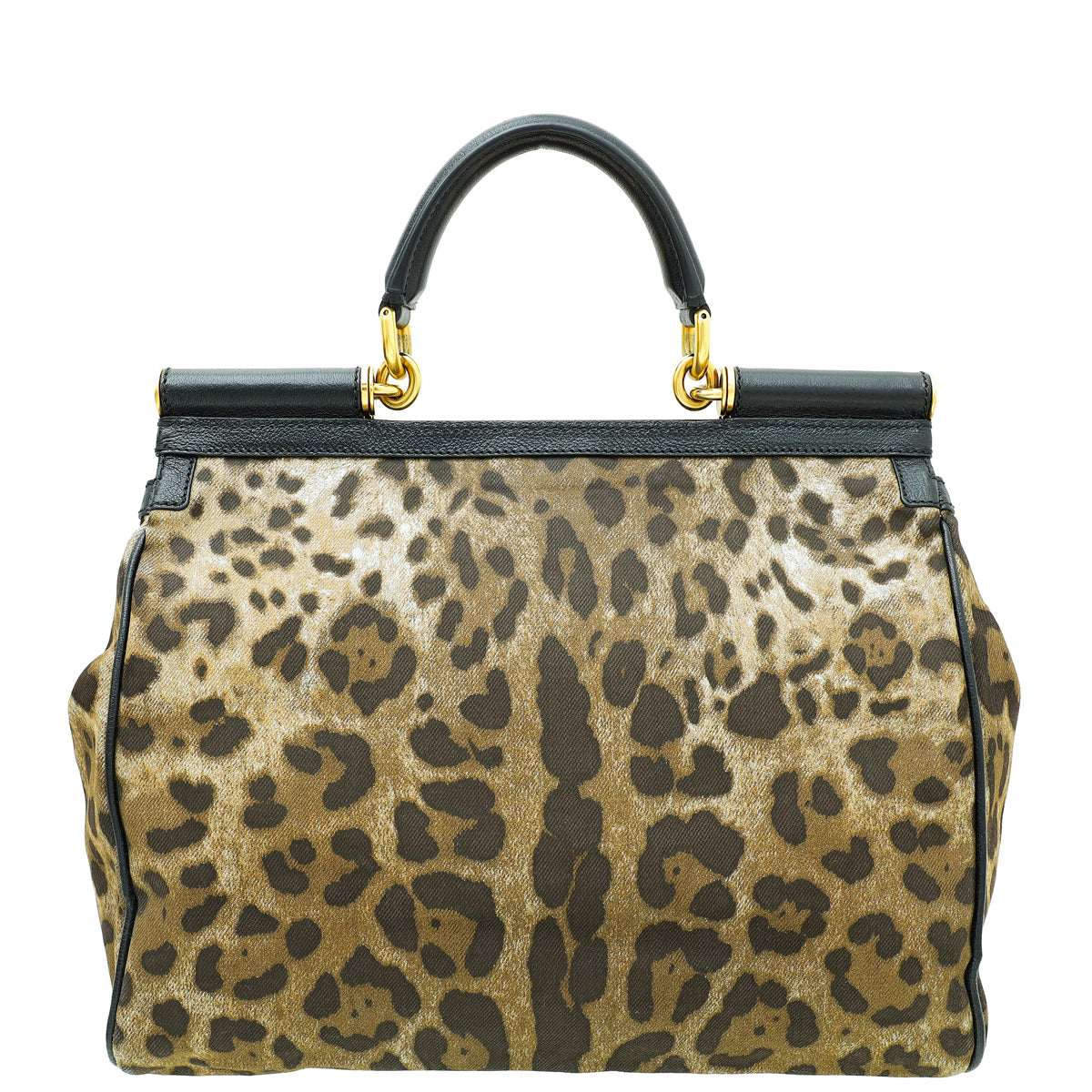 Dolce & Gabbana Bicolor Denim Leopard Print Miss Sicily Large Bag