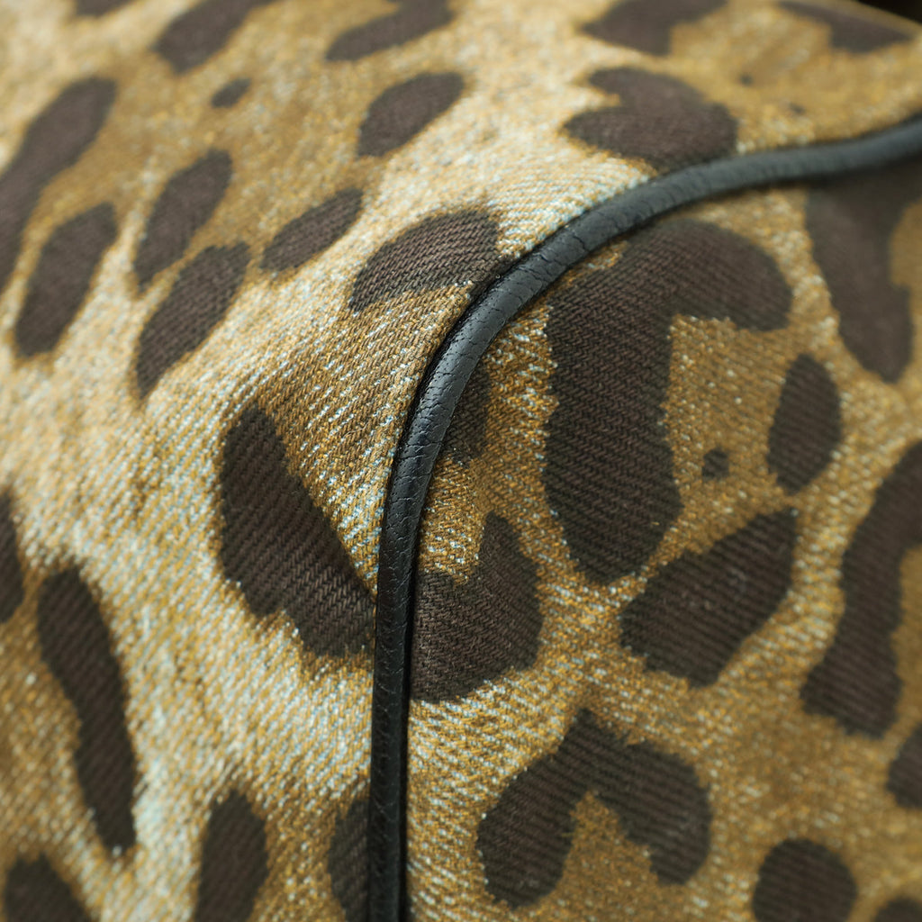 Dolce & Gabbana Bicolor Denim Leopard Print Miss Sicily Large Bag