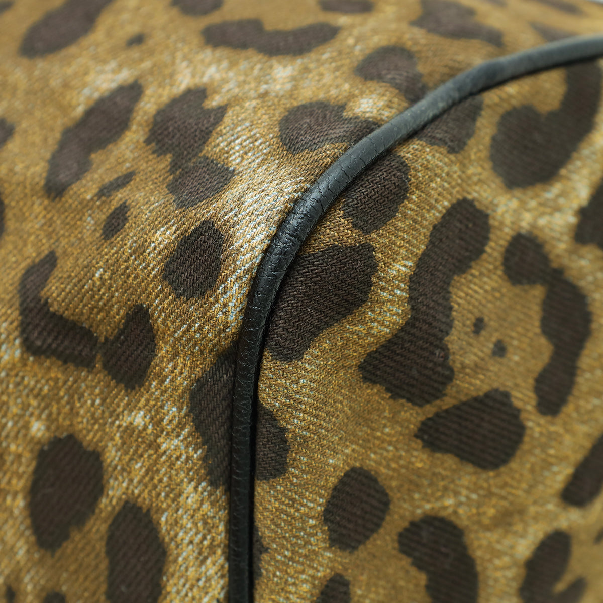 Dolce & Gabbana Bicolor Denim Leopard Print Miss Sicily Large Bag