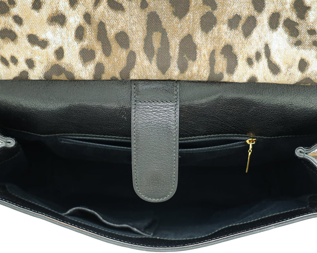 Dolce & Gabbana Bicolor Denim Leopard Print Miss Sicily Large Bag