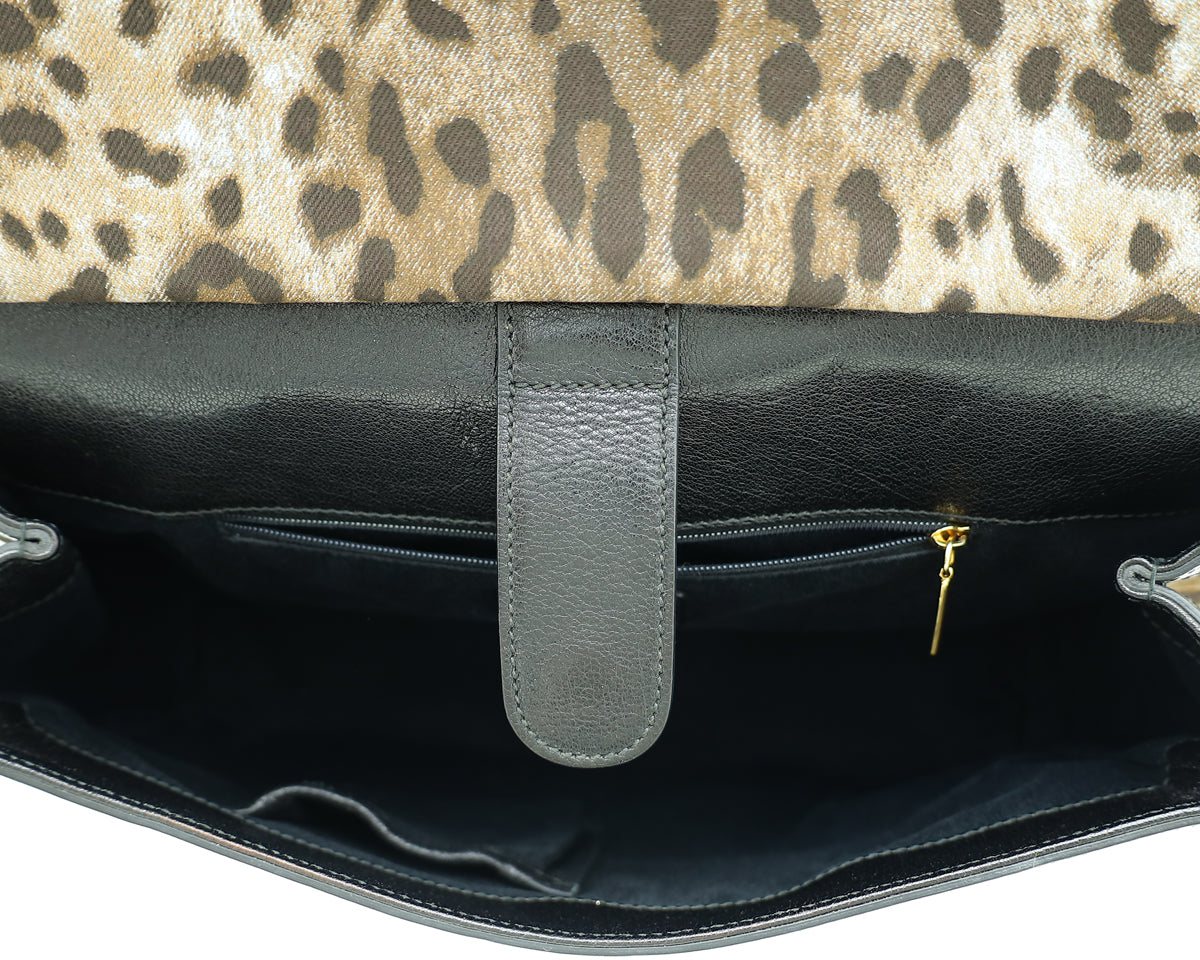 Dolce & Gabbana Bicolor Denim Leopard Print Miss Sicily Large Bag