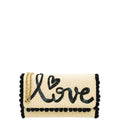 Dolce & Gabbana Bicolor Raffia "Love" Sequins Pom Pom Clutch Bag