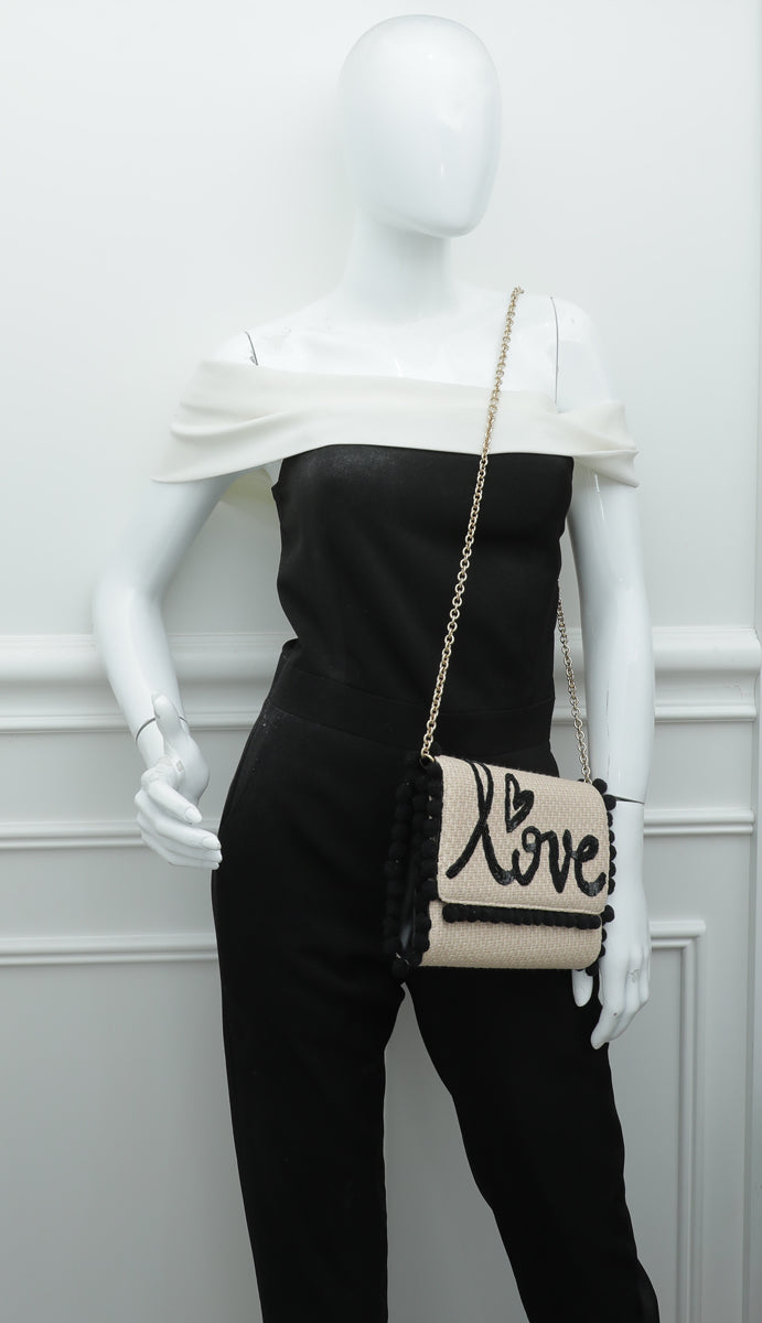 Dolce & Gabbana Bicolor Raffia "Love" Sequins Pom Pom Clutch Bag