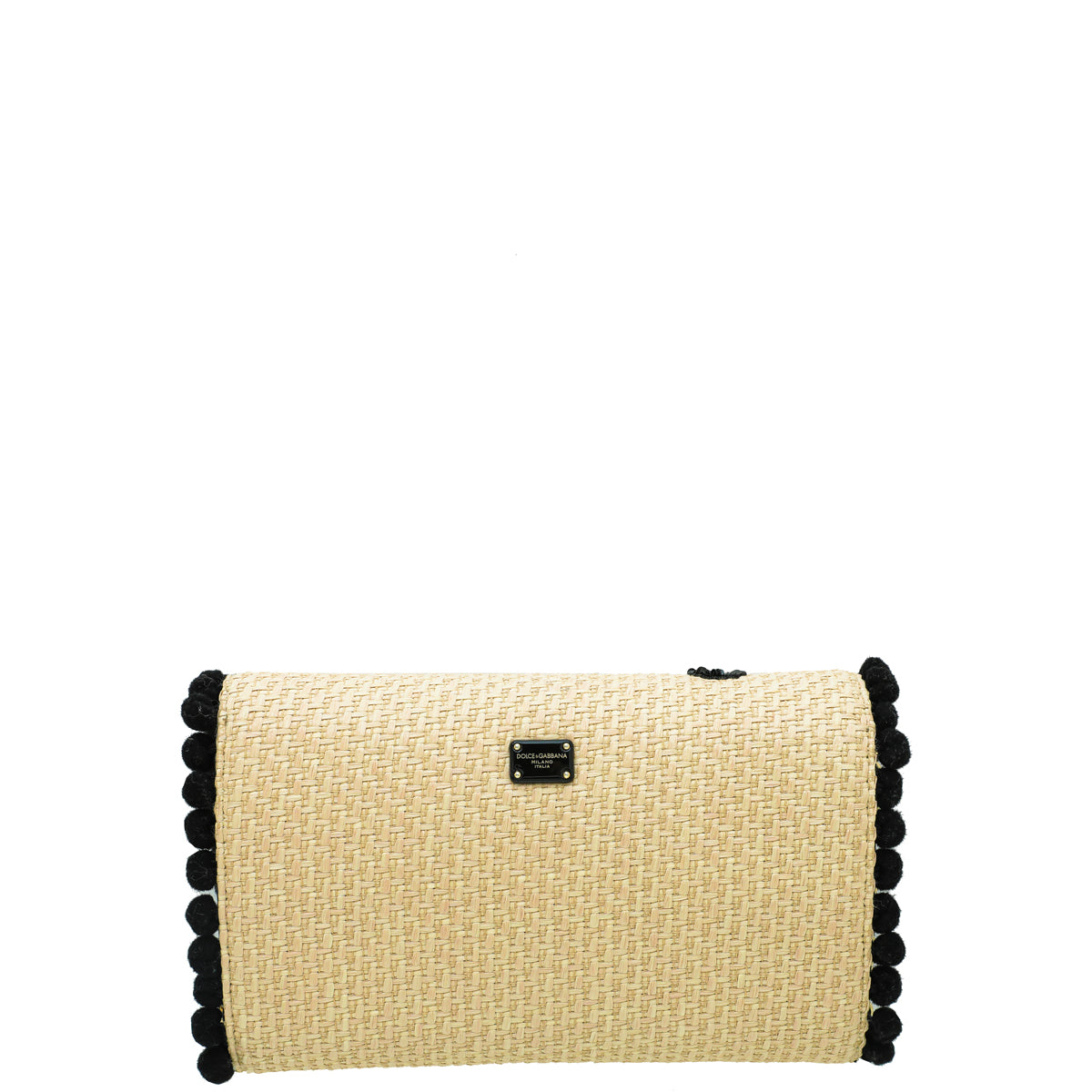 Dolce & Gabbana Bicolor Raffia "Love" Sequins Pom Pom Clutch Bag