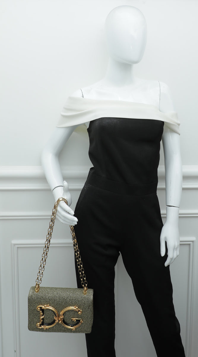 Dolce & Gabbana Metallic Gold Lurex DG Girls Flap Chain Bag