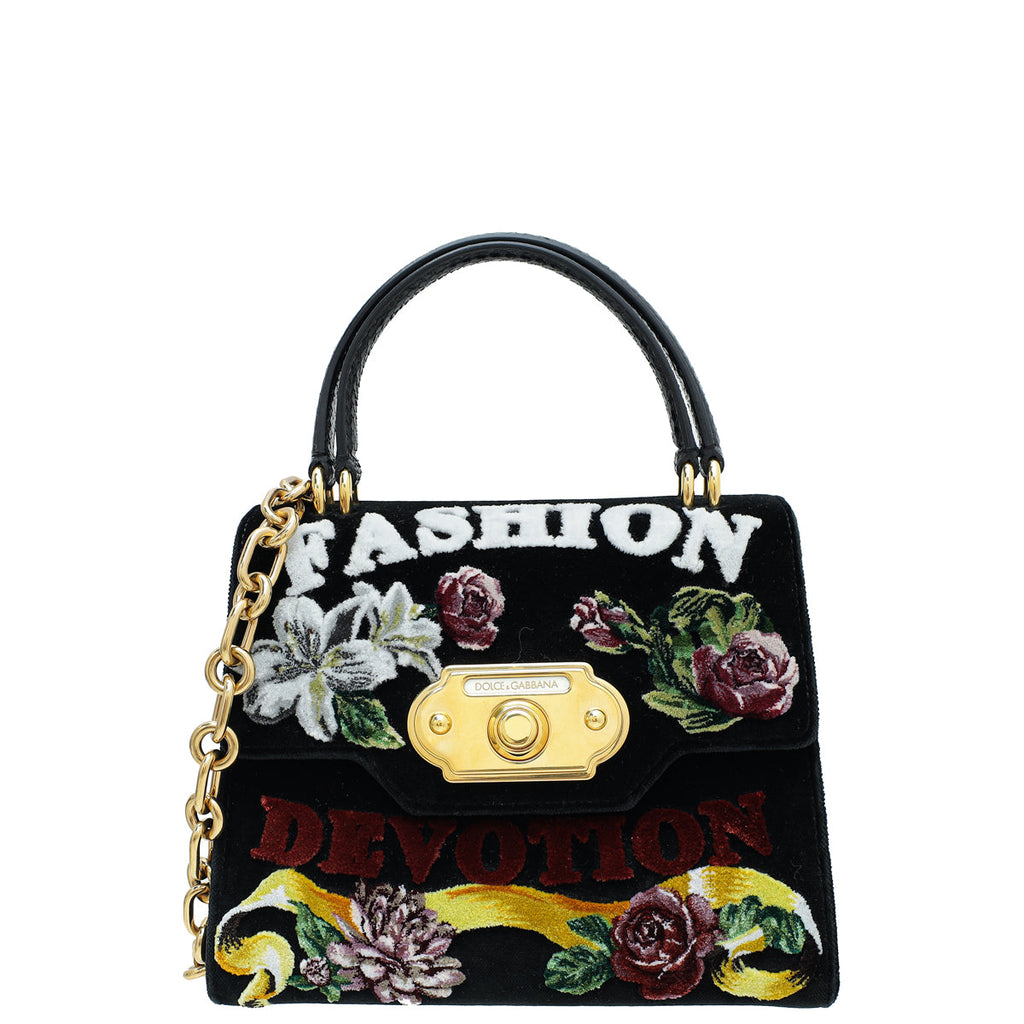 Dolce & Gabbana Multicolor Velvet and Python Handle Welcome Fashion Devotion Top Handle Bag