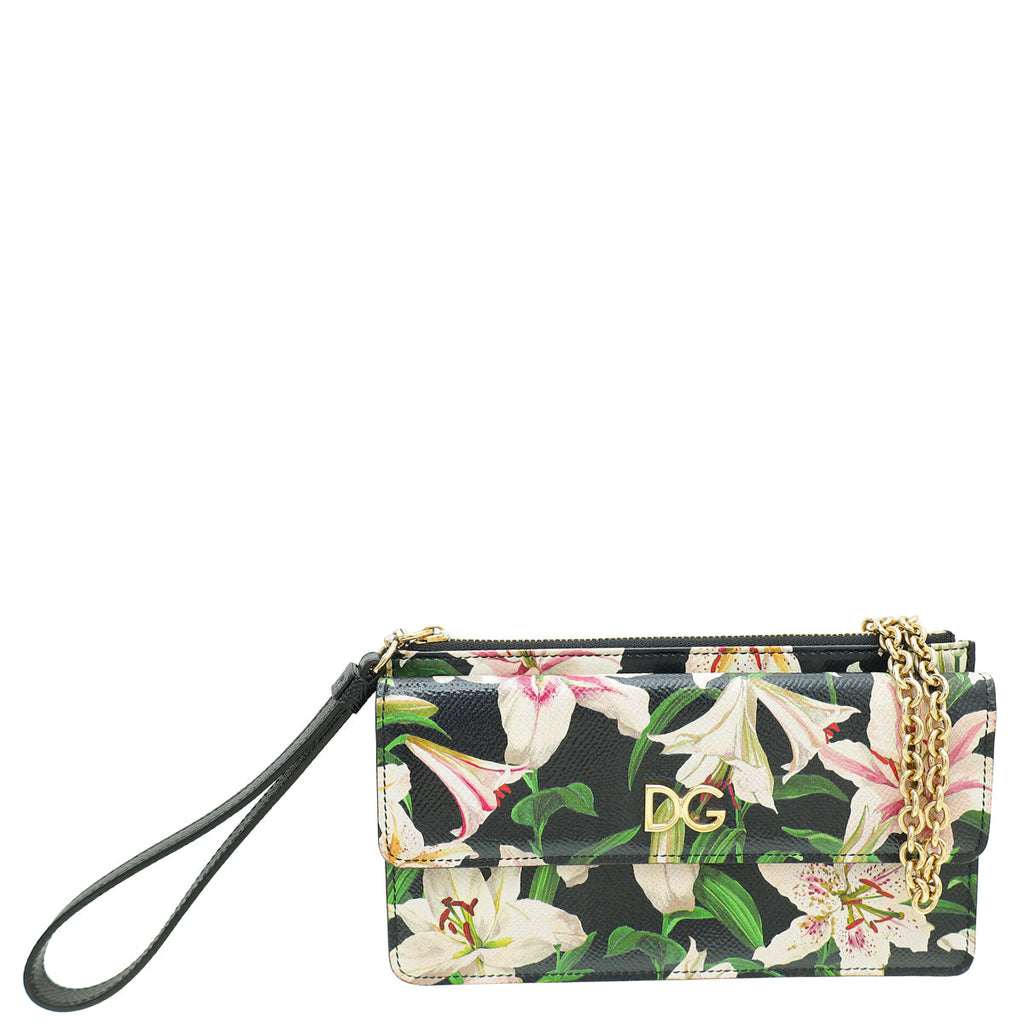 Dolce & Gabbana Black Multicolor Floral Print Flap Chain Crossbody Bag