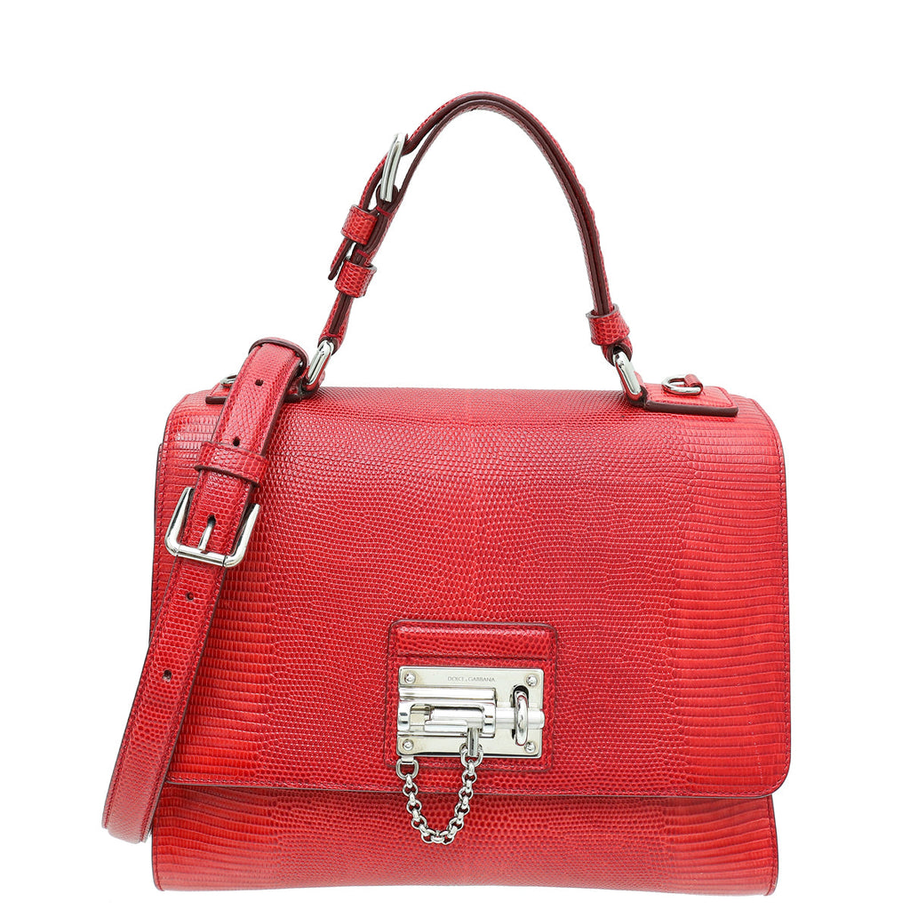 Dolce & Gabbana Red Lizard Print Miss Monica Top Handle Medium Bag