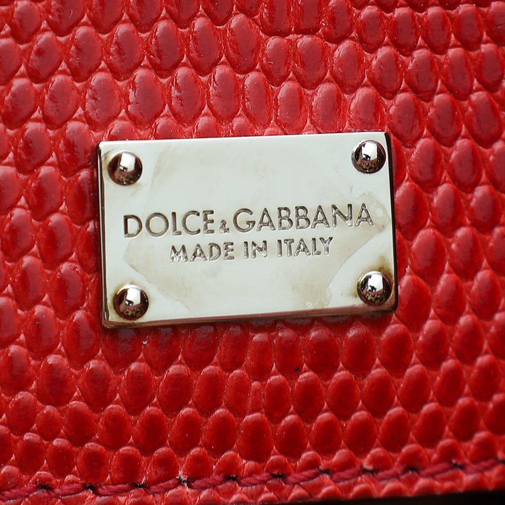 Dolce & Gabbana Red Lizard Print Miss Monica Top Handle Medium Bag