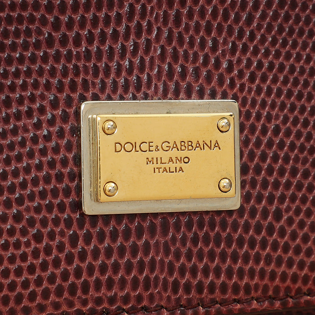 Dolce & Gabbana Burgundy Sicily Iguana Print Medium Bag