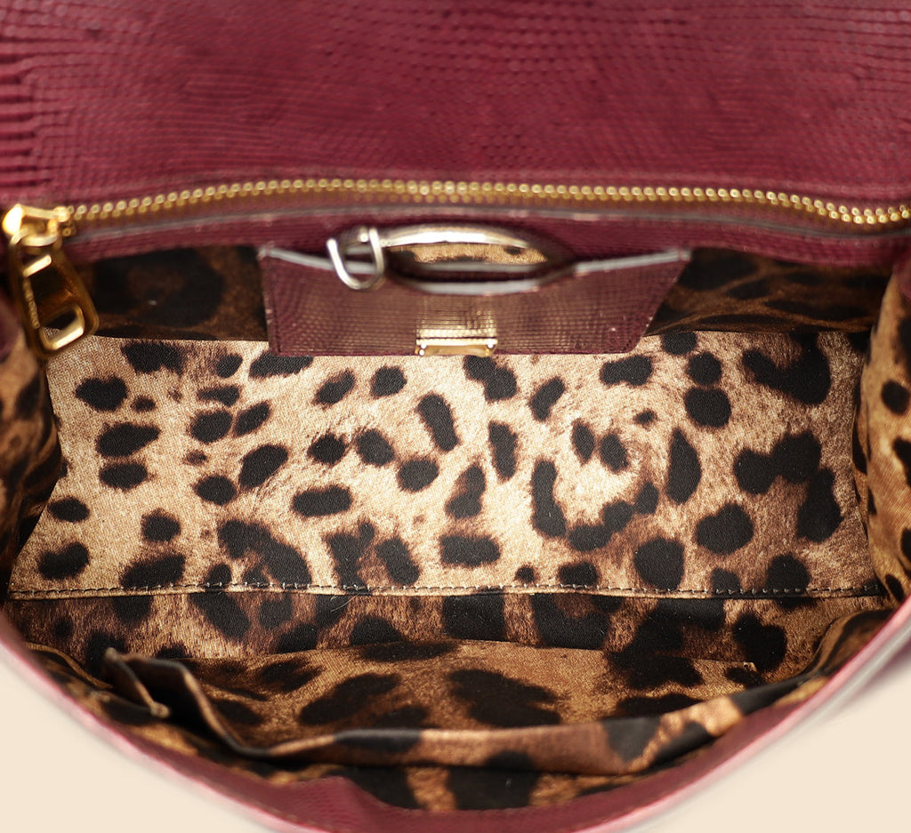 Dolce & Gabbana Burgundy Sicily Iguana Print Medium Bag