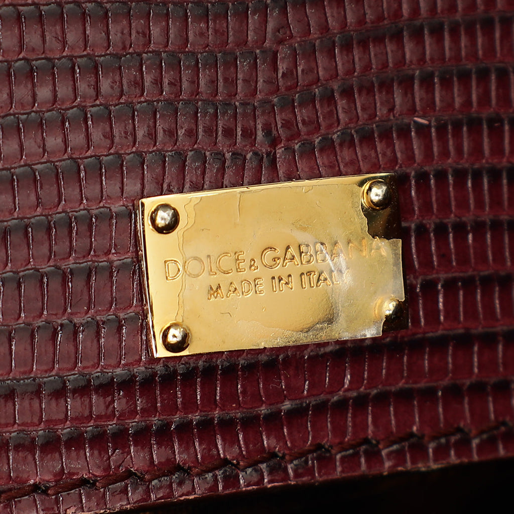 Dolce & Gabbana Burgundy Sicily Iguana Print Medium Bag