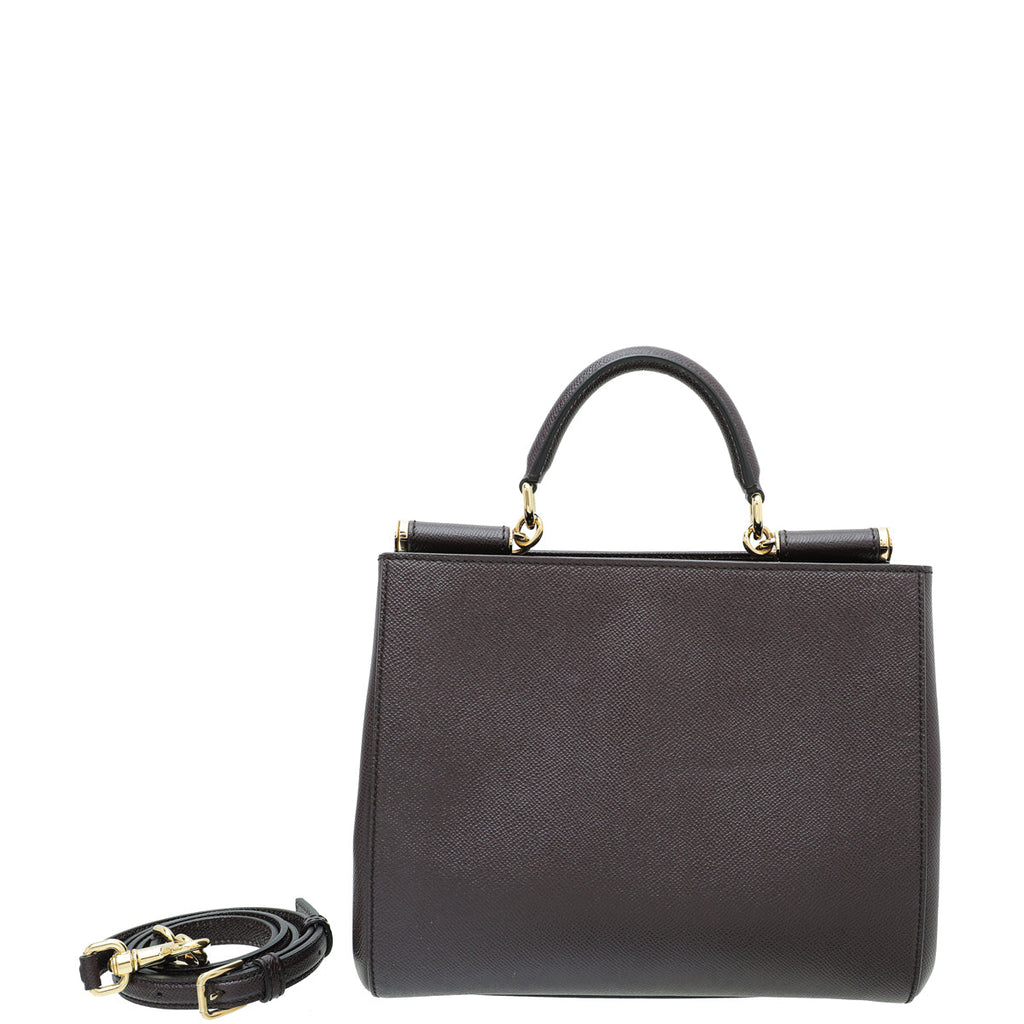 Dolce & Gabbana Burgundy Dauphine Sicily Shopper Medium Bag