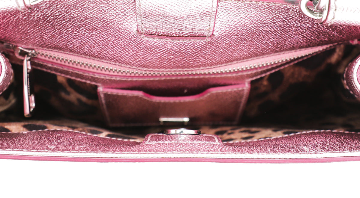 Dolce & Gabbana Metallic Mauve Sicily Shopper Medium Bag