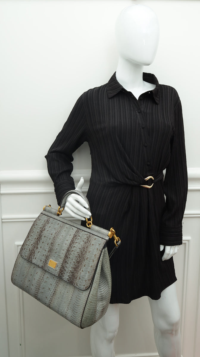 Dolce & Gabbana Grey Python Sicily Large Satchel Bag