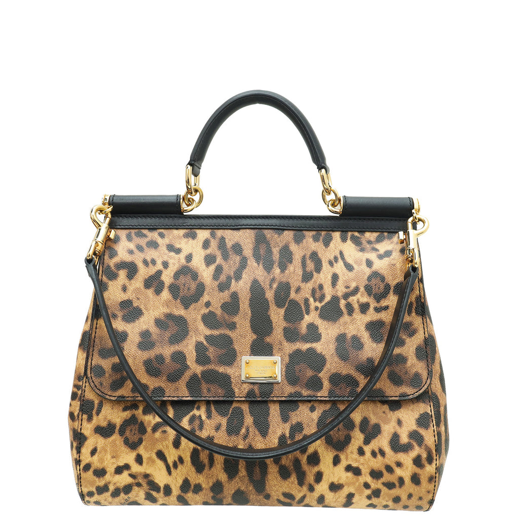 Dolce & Gabbana Bicolor Leopard Print Sicily Large Bag