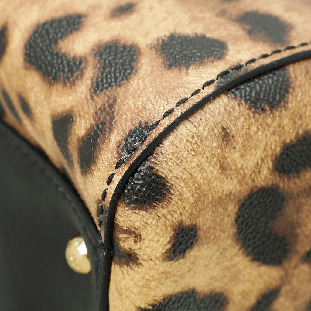 Dolce & Gabbana Bicolor Leopard Print Sicily Large Bag