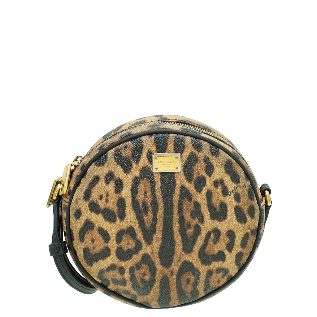 Dolce & Gabbana Bicolor Leopard Print Glam Round Crossbody Bag