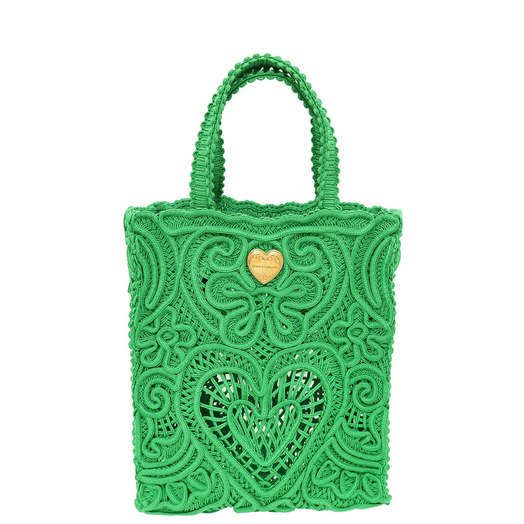 Dolce & Gabbana Green Small Cordonetto Lace Beatrice Tote Bag