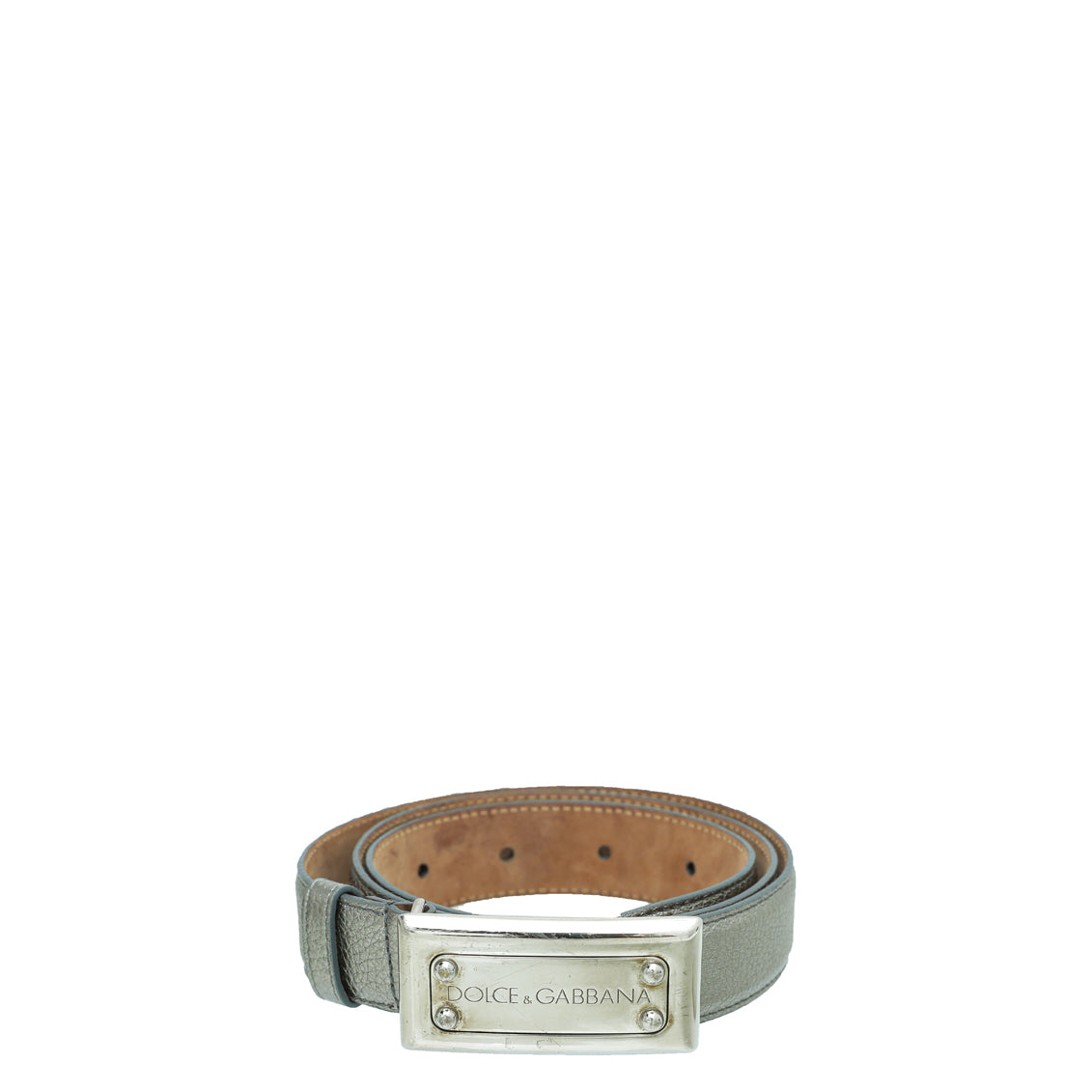 Dolce & Gabbana Metallic Silver Metal Logo Buckle Belt 32
